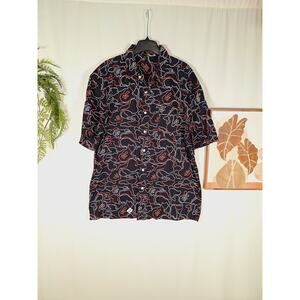Vodka Men's Retro Squiggly Lines Button-Up Short-Sleeved Shirt
